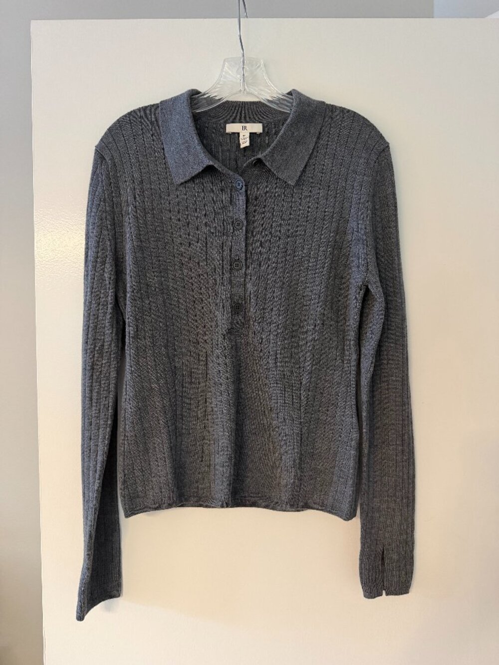 Banana Republic Extra Fine Merino Wool Polo Sweater Gray M